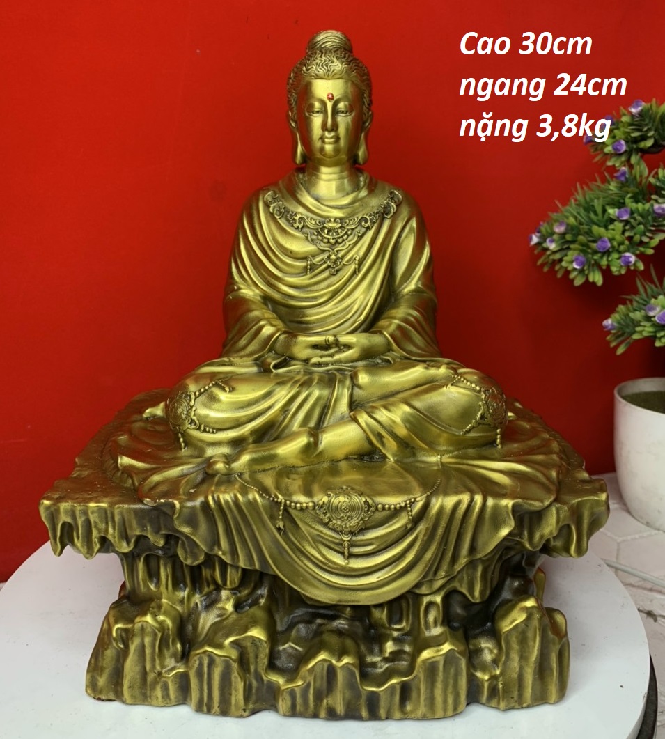 Tượng phật thích ca ngồi bệ đá chất liệu bằng đồng MS168