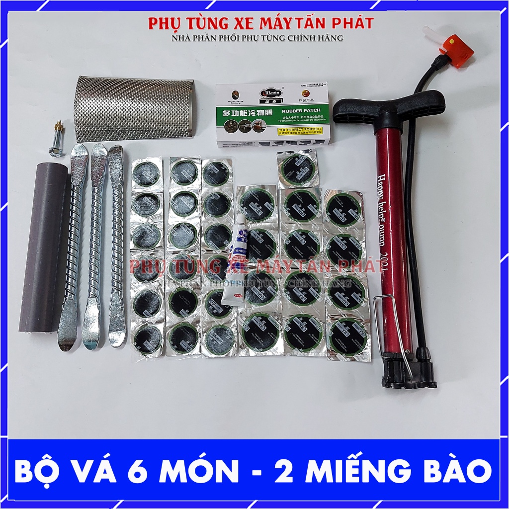 Bộ Vá Ruột - Săm Xe Máy Xe Đạp 6 Món Miếng Vá Tròn (Bơm Mini 30cm Màu giao ngẫu nhiên)