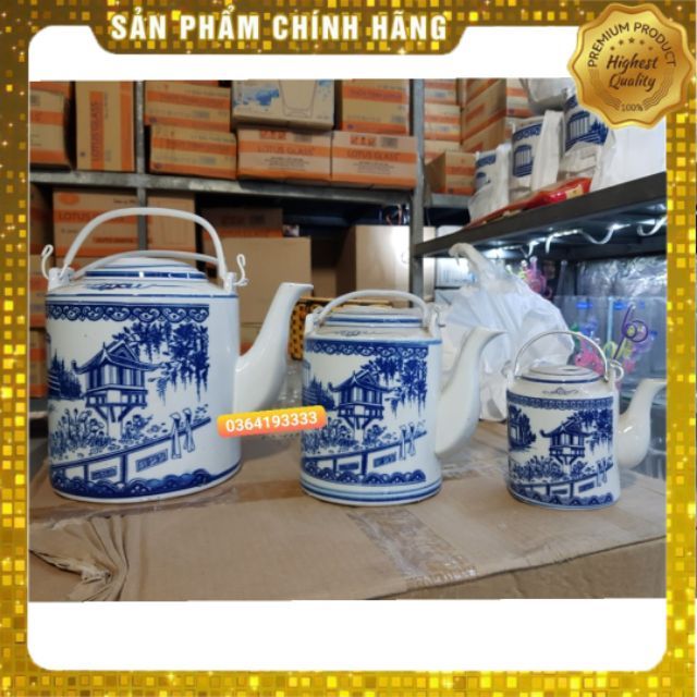 Ấm trà sứ Bát Tràng - Ấm tích pha trà màu xanh 0.5lit 1.5lit 2.5lit