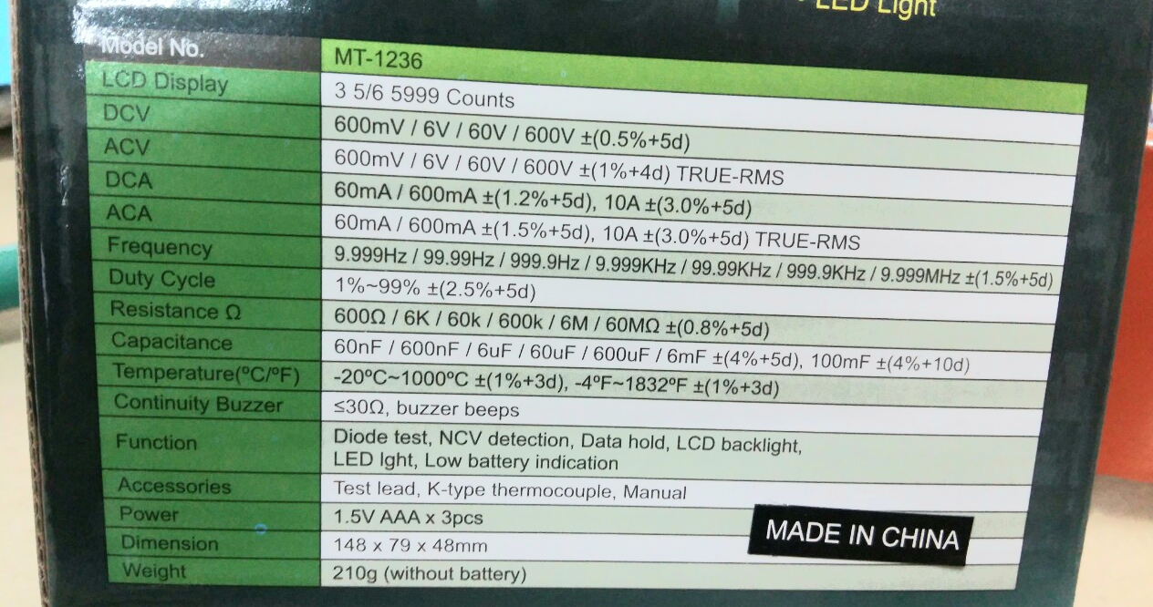 [HCM]Đồng hồ đo Proskit MT-1236 AC TRUE RMS
