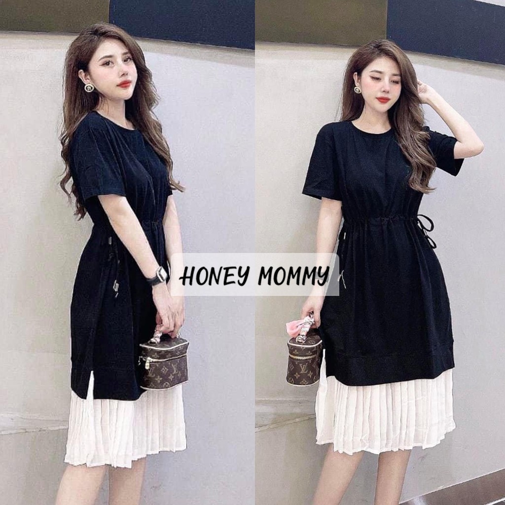 Đầm bầu hè cộc tay dáng dài-váy bầu xinh rút eo sang chảnh cho mẹ bầu