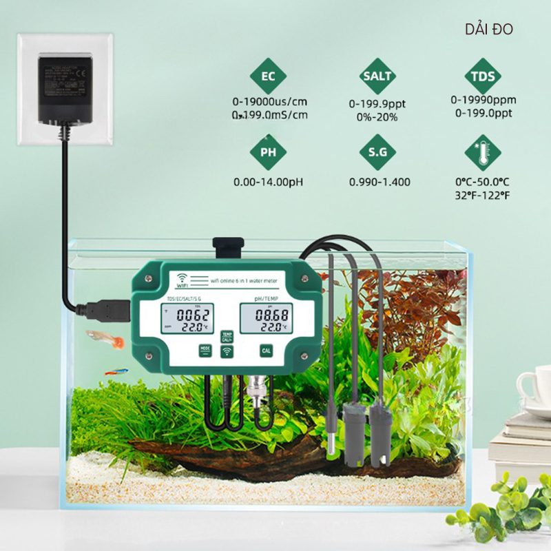 Máy Kiểm Tra Chất Lượng Nước 6 Trong 1 (TDS/EC/SAL/S.G/TEMP/PH)