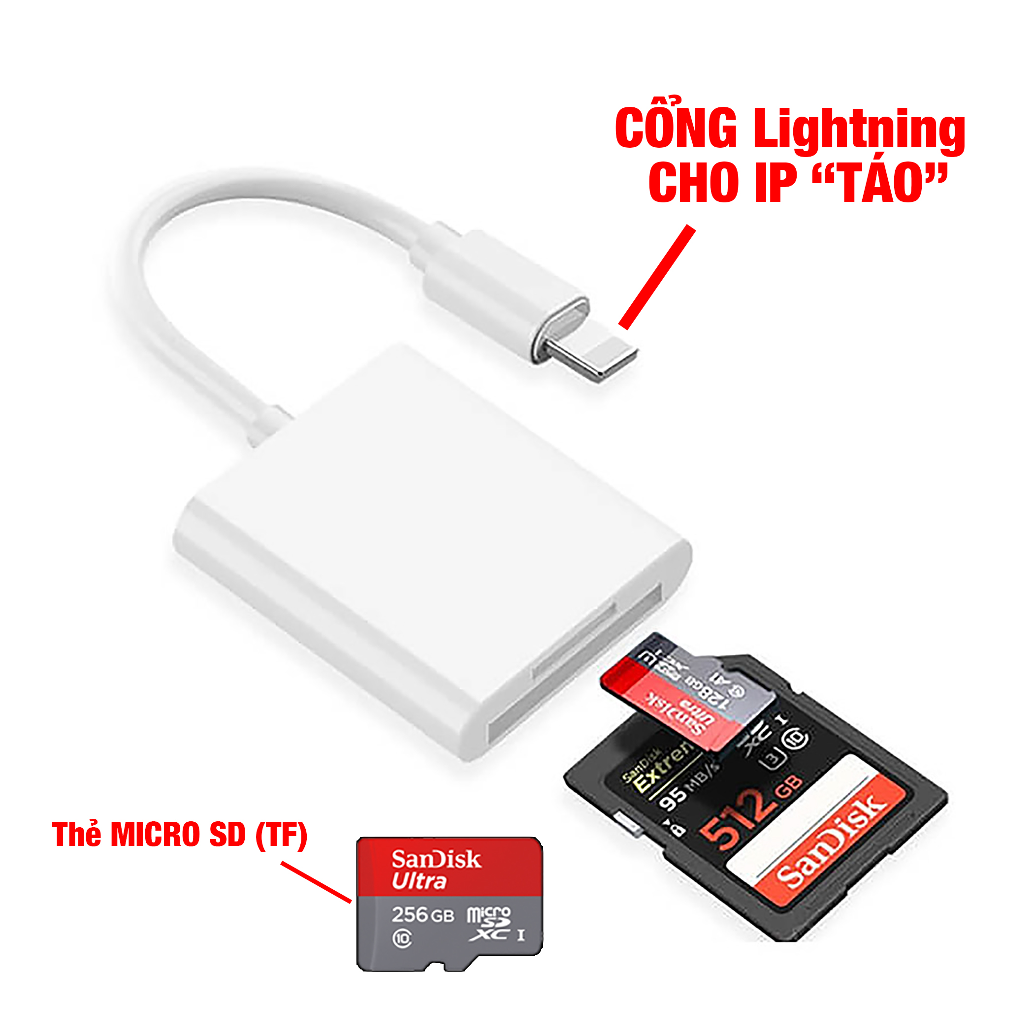 Đầu đọc thẻ nhớ Micro SD (TF), SD cho điện thoại Android Type C và IP "táo"