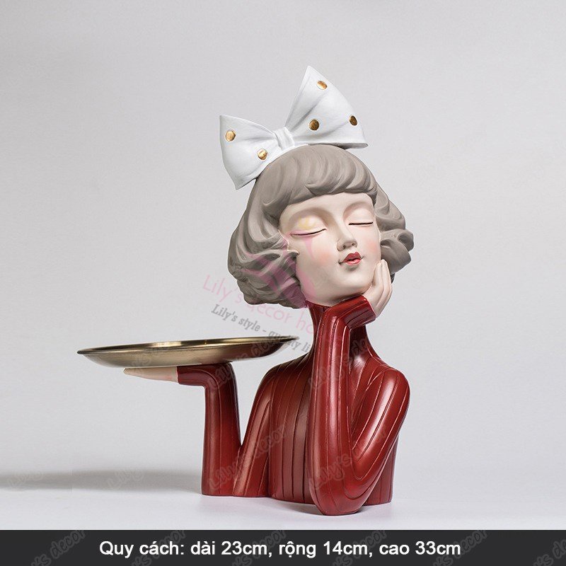 Tượng lọ cắm hoa cô gái bê khay đựng đồ decor Lọ hoaLily's decor house Phong cách Bắc Âu trang trí phòng khách