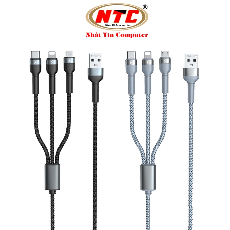 Cáp sạc đa năng 3in1 remax rc-124th max 3.1a, dài 1.2m, bọc dù - nhat tin authorised store