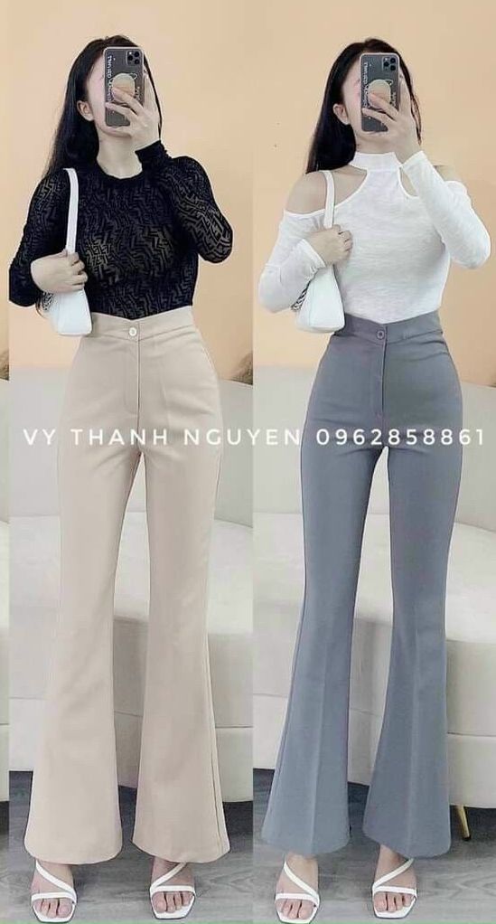 Quần tây nữ ống loa lưng cao thời trang siêu hack dáng