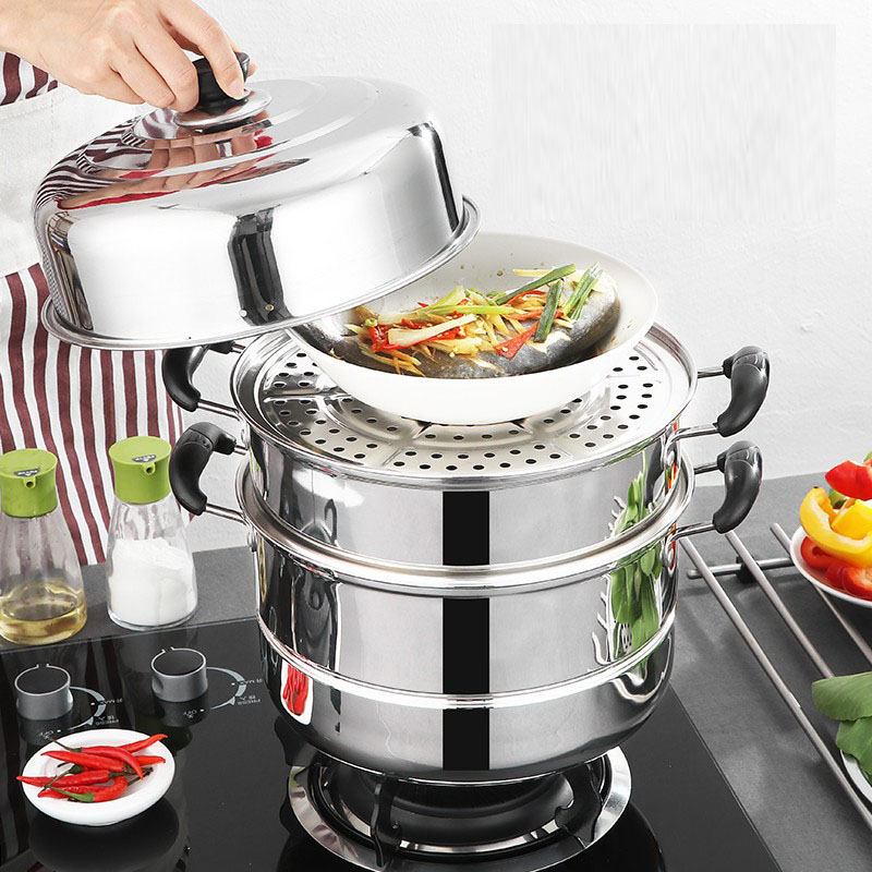 3-layer stainless steel steamer 28cm convenient - Can be folded - easily separated - Suitable for all types of cookers