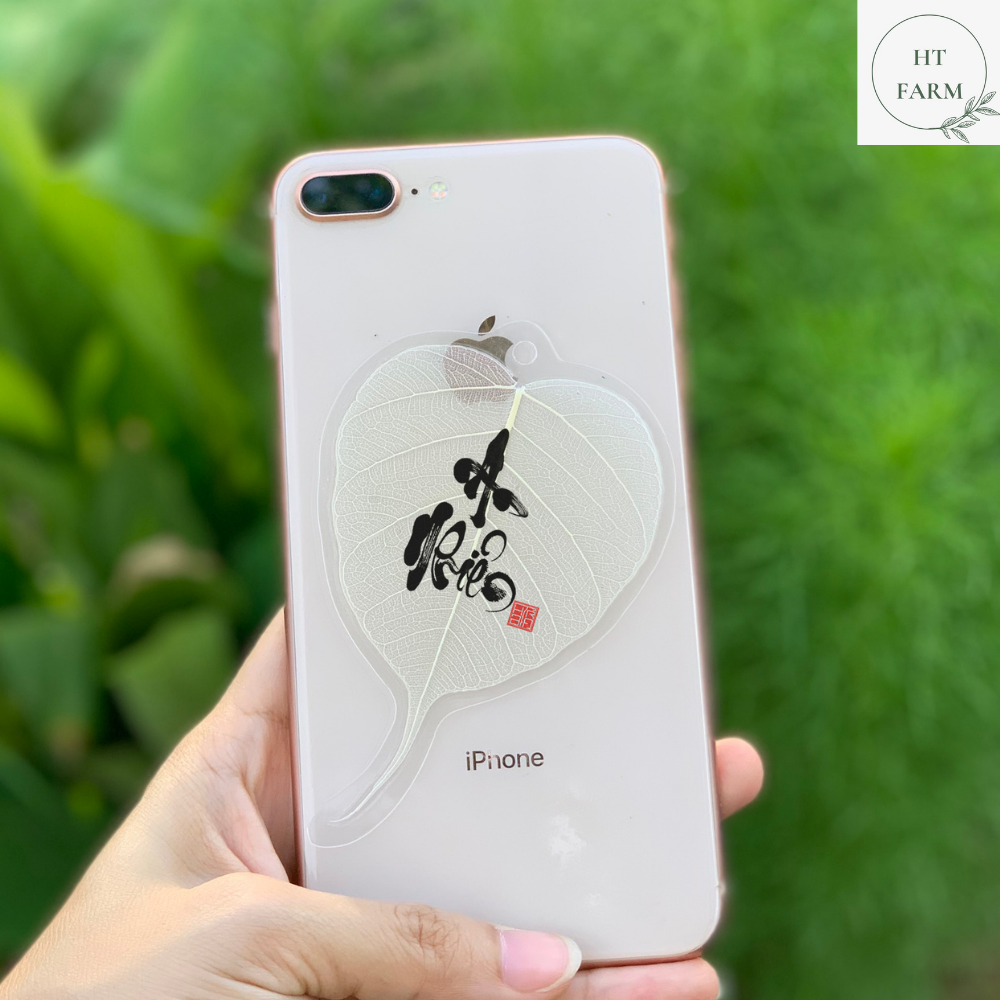 Lá Bồ Đề thư pháp chữ An Nhiên (Cầu Bình An – Tài Lộc – May mắn, Ốp điện thoại, Hàng loại 1)