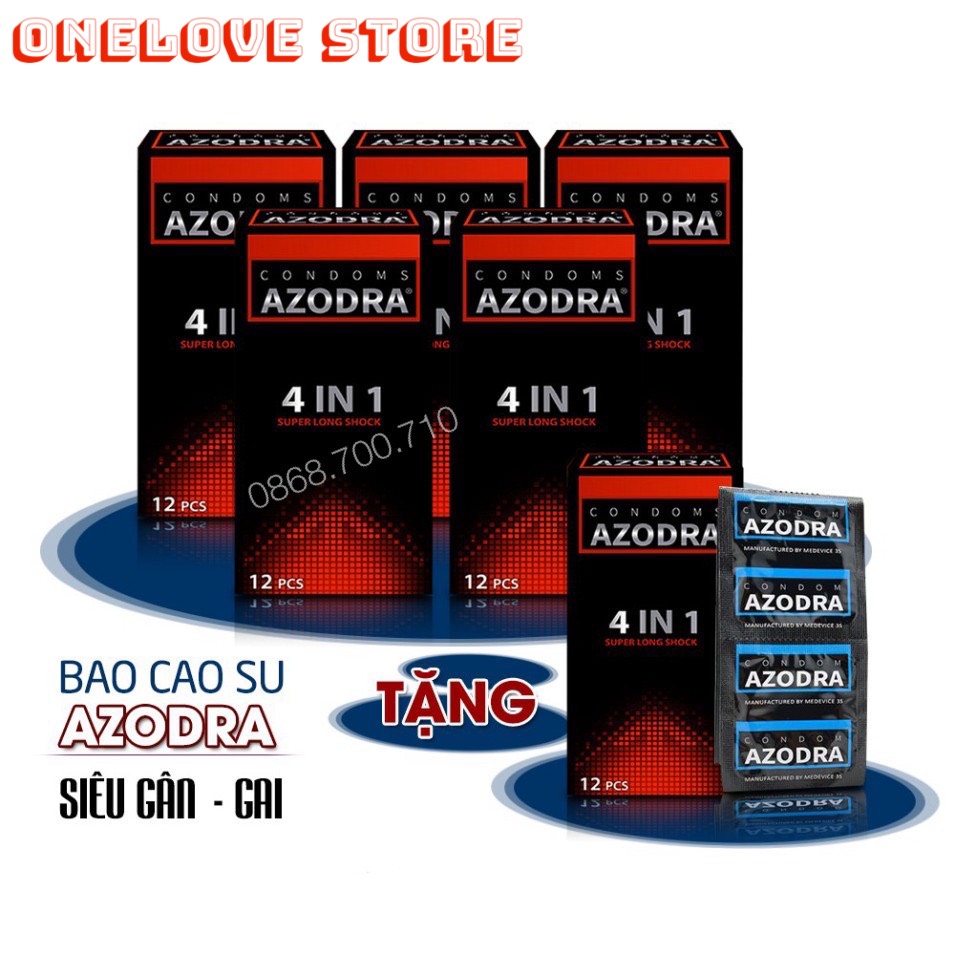 Combo giá sỉ --- 5 Tặng 1 Bao Cao Su Azodra Gân, Gai, Mỏng, Kéo Dài Thời Gian Quan Hệ ( 72chiếc )