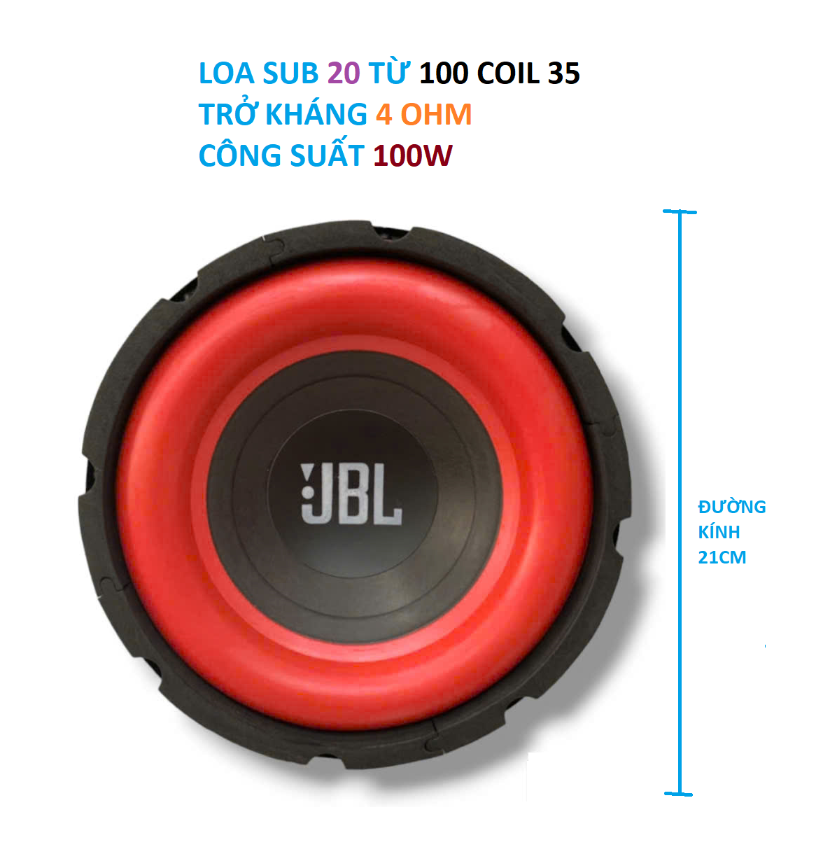loa sub 20 JBL màng đỏ gân cao su 4ohm 100w độ chế DYI cực chất -giá 1 loa
