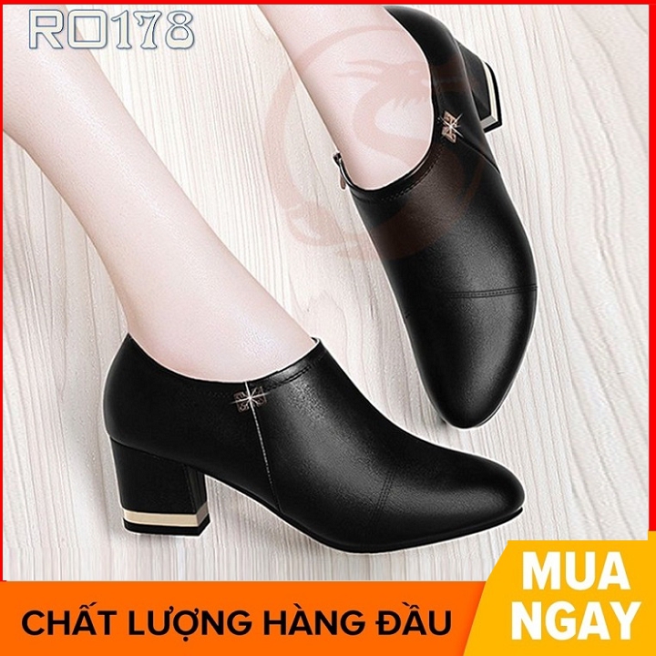 Giày boot bốt nữ cổ thấp 5 phân màu đen đỏ hàng hiệu rosata ro178