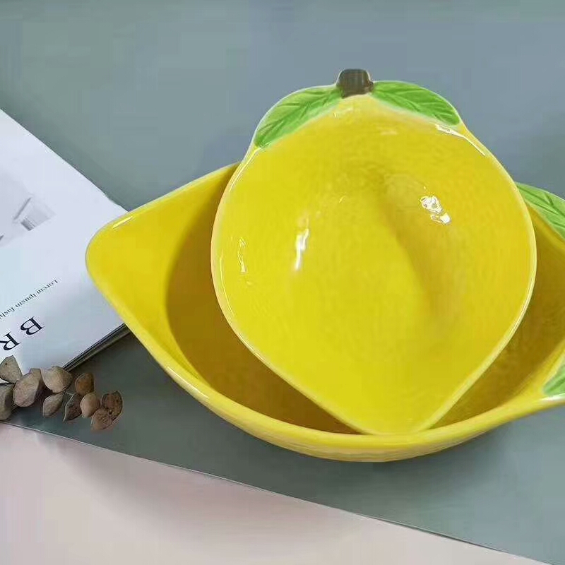 Combo cả bộ Bát Đĩa Gốm Sứ Tráng Men Hình Quả Chanh (gồm 4 chi tiết)