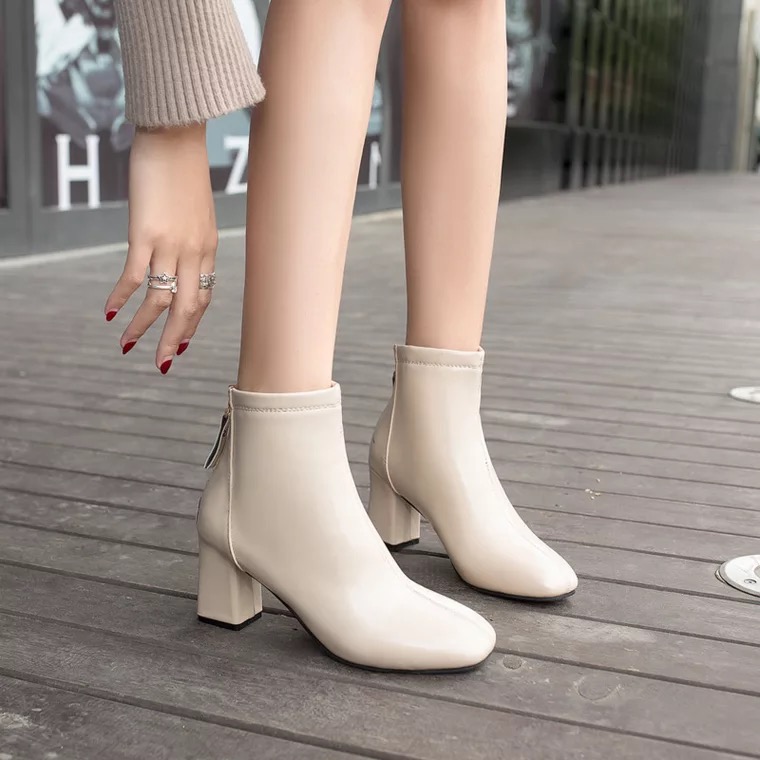 Bốt nữ da lì cổ thấp, ôm chân, chất mềm xịn. boot nữ da mềm tôn dáng 7cm.