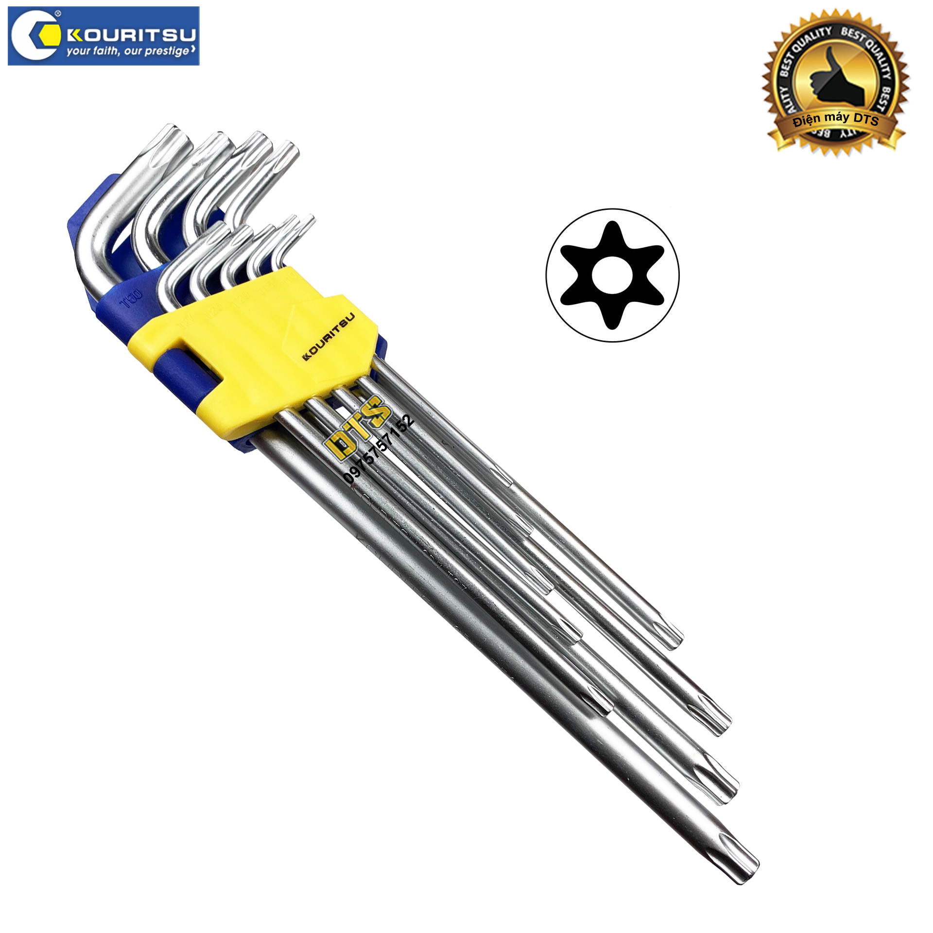 Bộ lục giác hoa thị dài có lỗ Nhật Bản Kouritsu T04306 9 chi tiết T10 - T50 (Bộ lục giác sao)