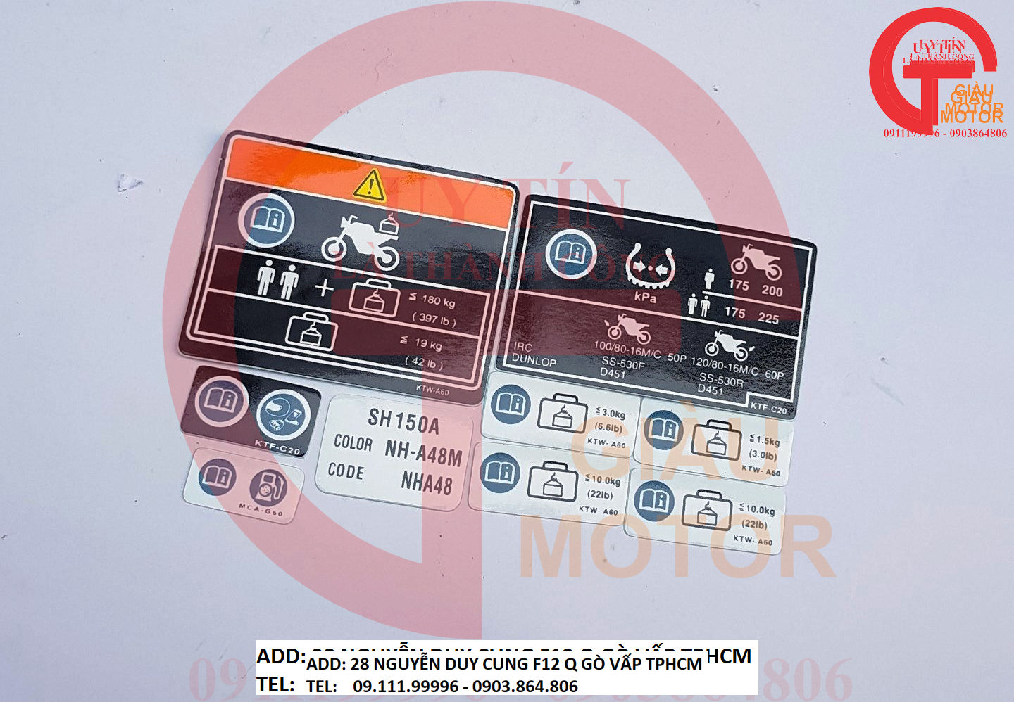 BỘ TEM THÔNG SỐ CHO XE HONDA SH