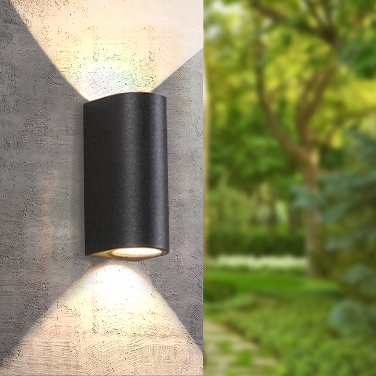 Đèn gắn tường hiện đại trang trí ngoài trời , trong nhà hộp bo tròn hắt 2 đầu AACN