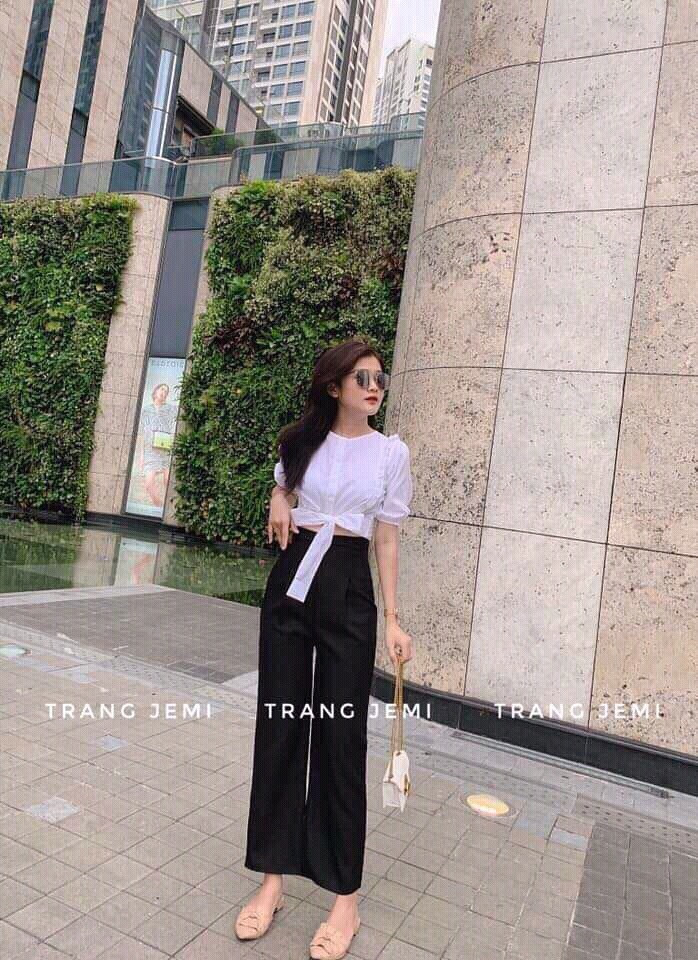 [HCM]Sét bộ nữ quần dài áo croptop cột nơ trước