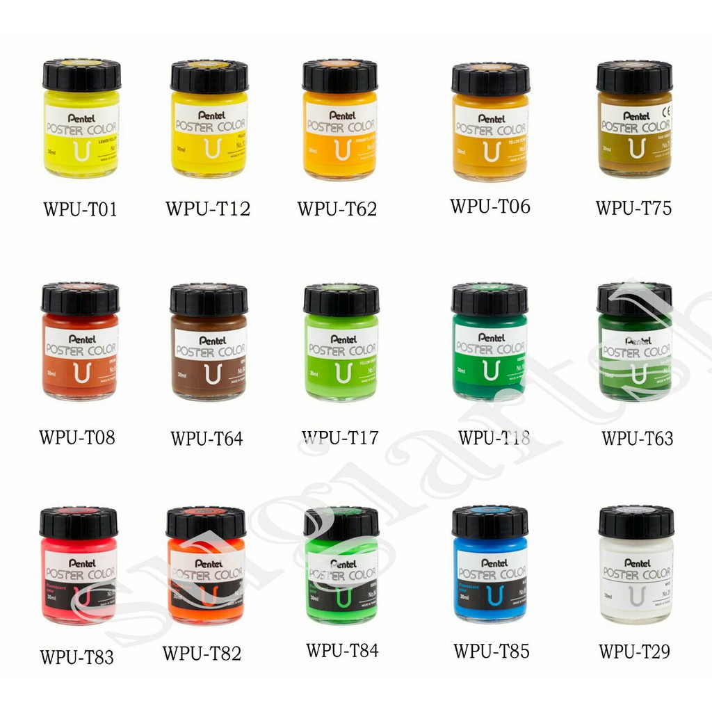 Màu Poster Pentel bộ 12 màu x 30ml (Hộp Giấy)