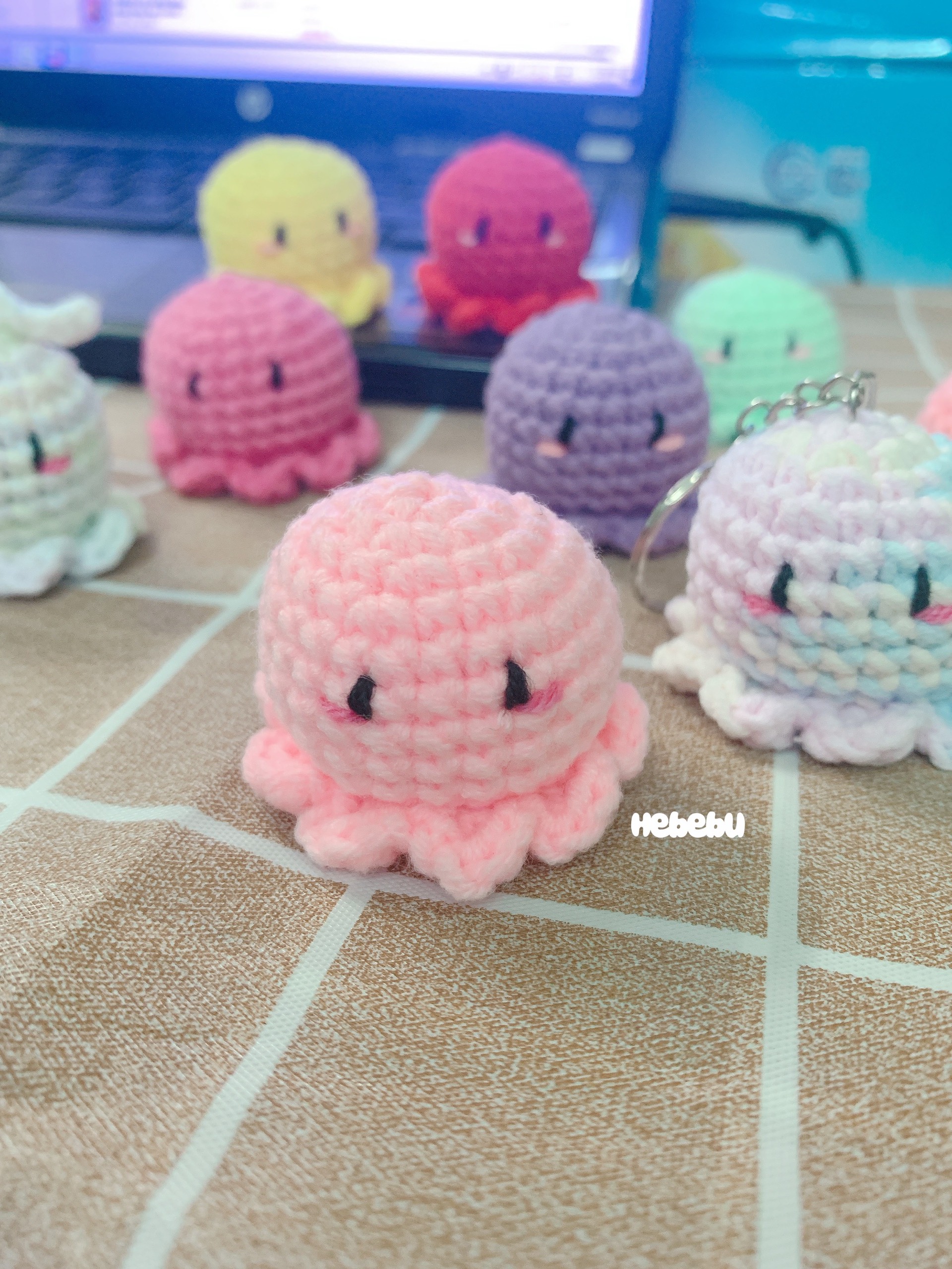 Móc khóa bạch tuộc bằng len handmade Cute Hebebu