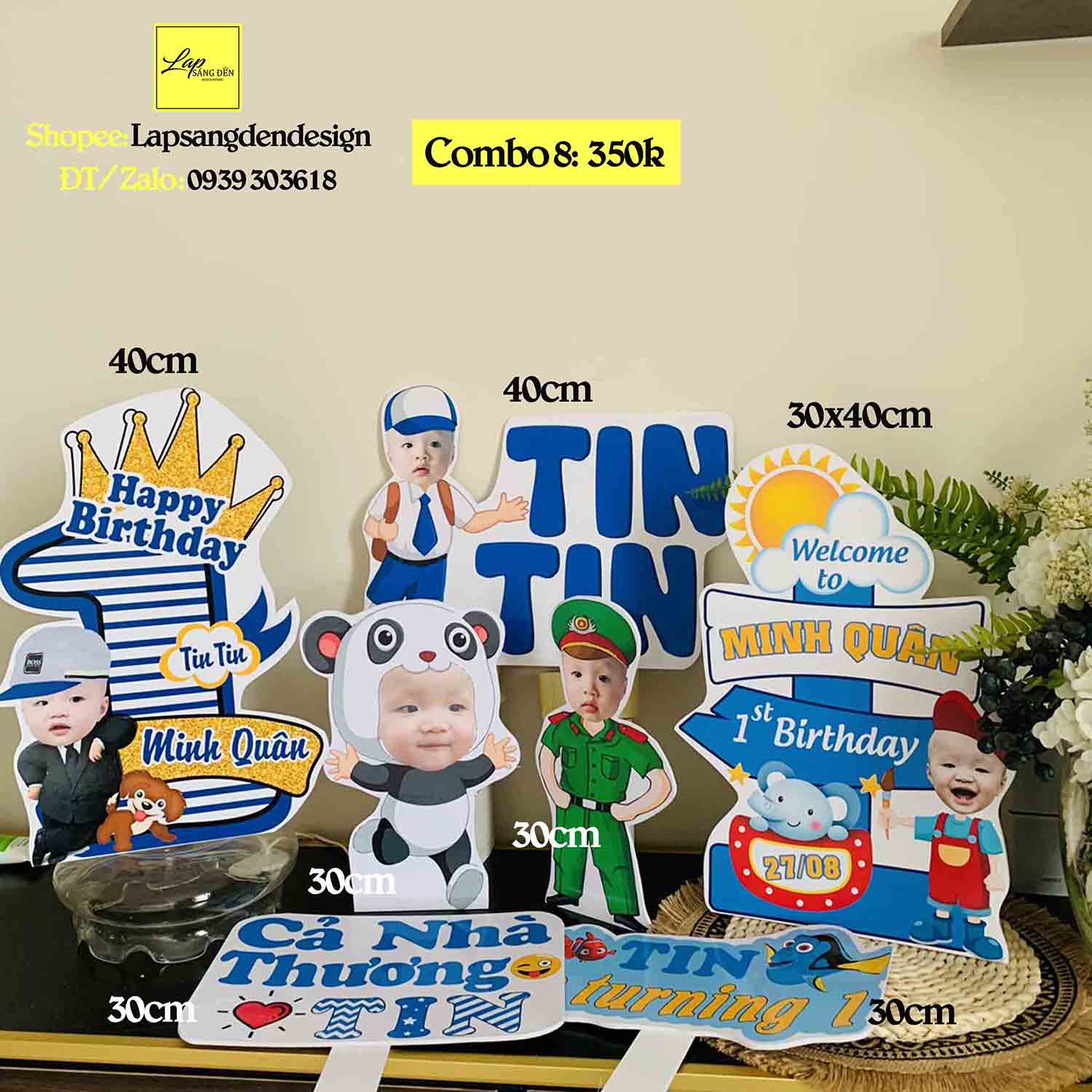 Combo chibi trang trí sinh nhật bé trai bé gái (Ảnh combo chỉ mang tính chất minh hoạ)