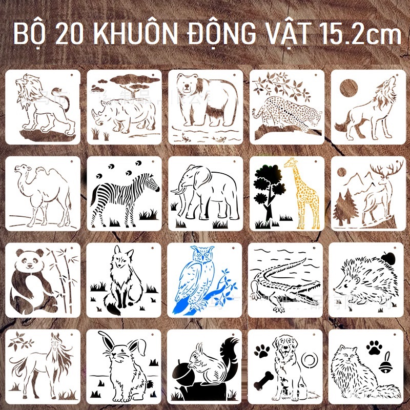 Khuôn vẽ hình động vật hoang dã nghệ thuật size 15.2 x 15.2cm