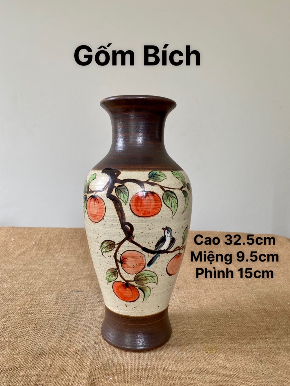 Bình hoa lọ hoa men mộc dáng mai bình cắm đào lựu tuyết mai đẹp gốm sứ bát tràng - gốm bích