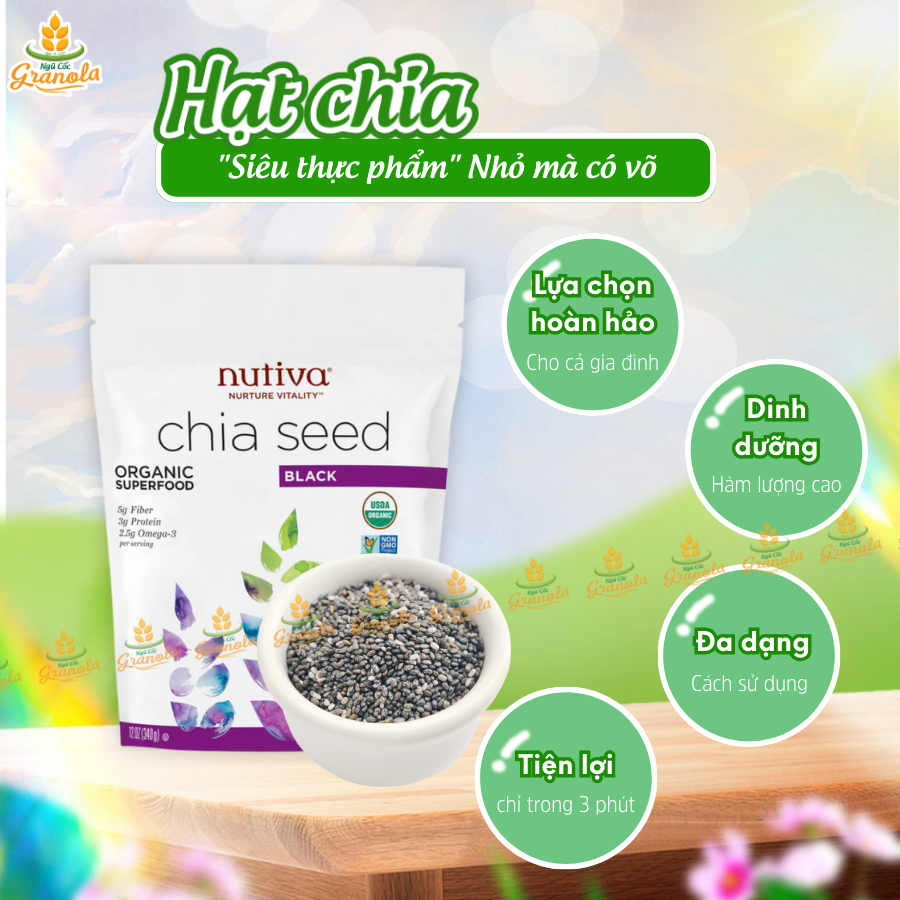 【Hạt Chia Đen Organic Nutiva】Mỹ 907G Hàng Mới Date MỚI (Hạt Ngon)