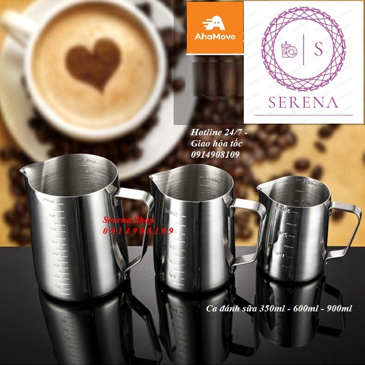 Ca đánh sữa inox (có vạch chia) 350ml - 550ml - 900ml ( inox 304)