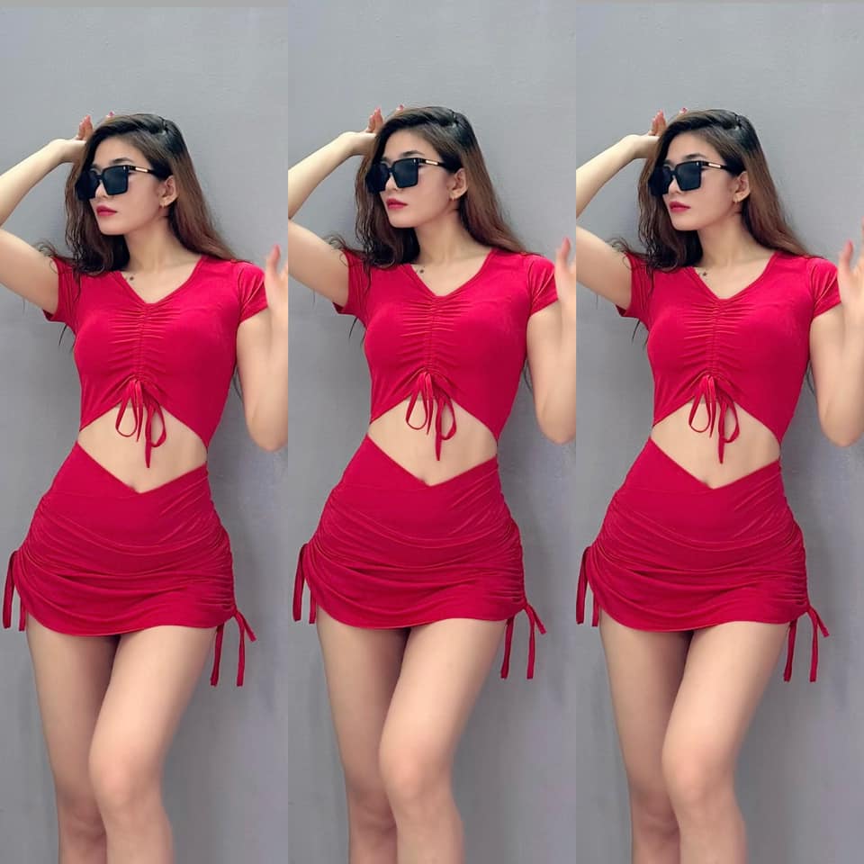 Áo croptop rút dây giữa tập gym yoga erobic chất thun lạnh cực co giãn