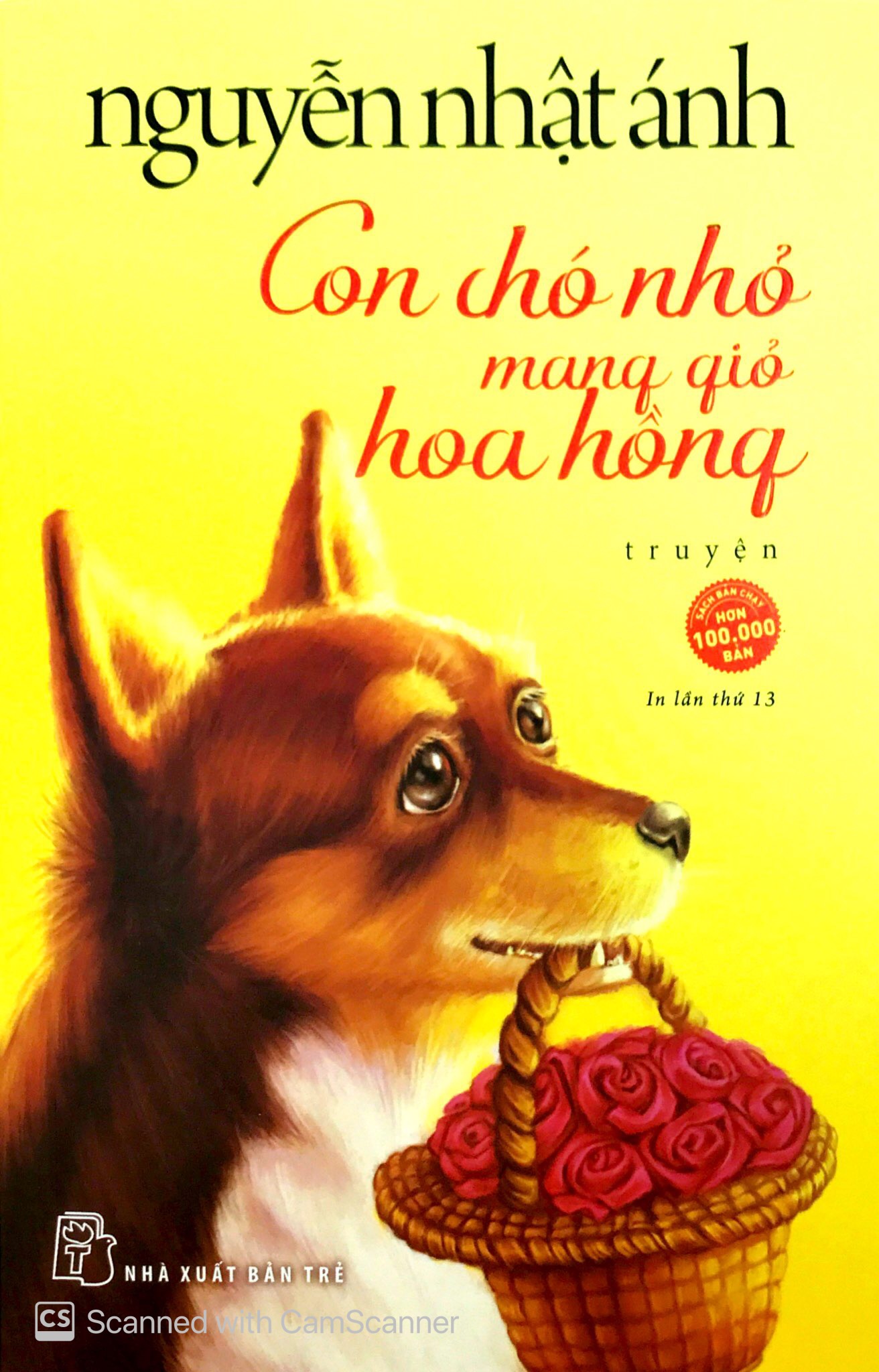 Con chó nhỏ mang giỏ hoa hồng