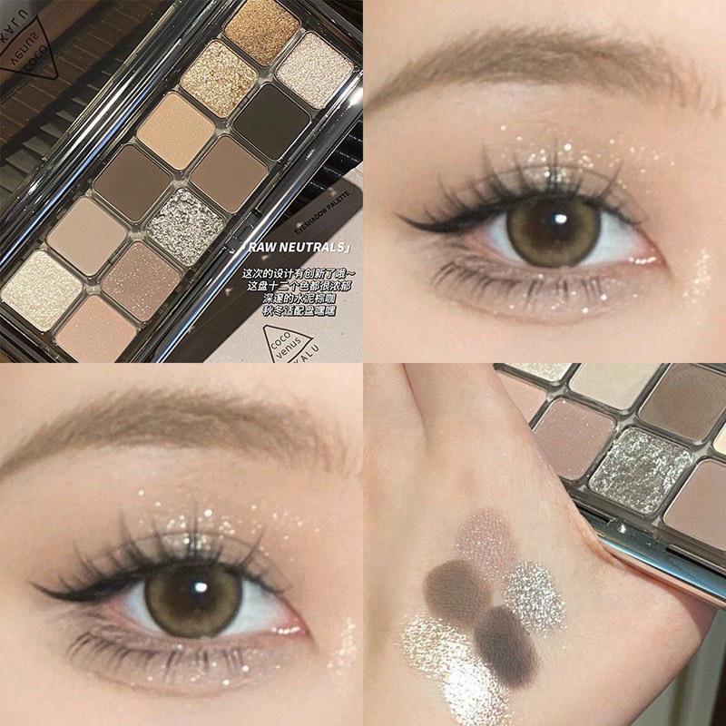 Bảng phấn mắt nhũ CoCo Venus 12 ô- Bản Dupe " 3CE Hàn Quốc " .