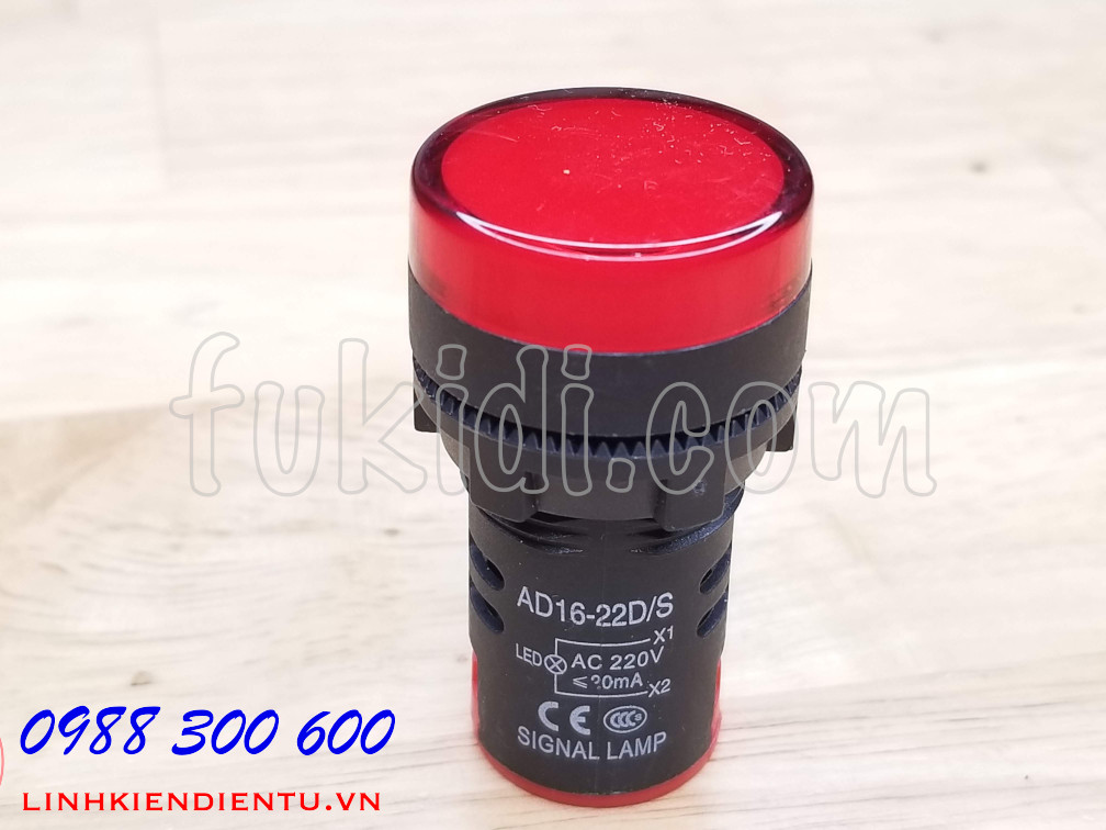 Đèn LED báo nguồn 220V phi 22mm AD16-22DS