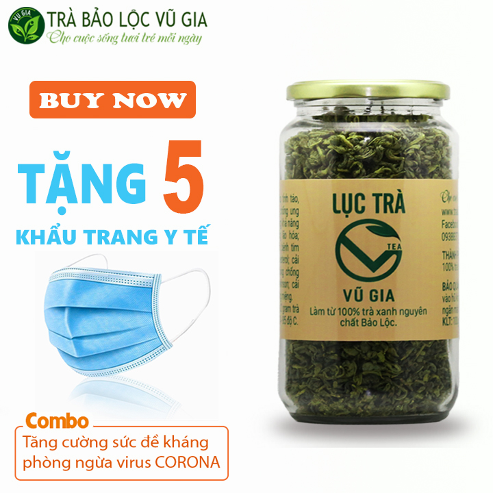 Lục Trà Nguyên Chất Bảo Lộc Vũ Gia (100g/hũ) + Tặng 5 Khẩu Trang Y Tế - Hỗ trợ tiêu hóa, viêm loét dạ dày, ăn ngon miệng và ngủ sâu giấc- Đã được kiểm nghiệm y tế
