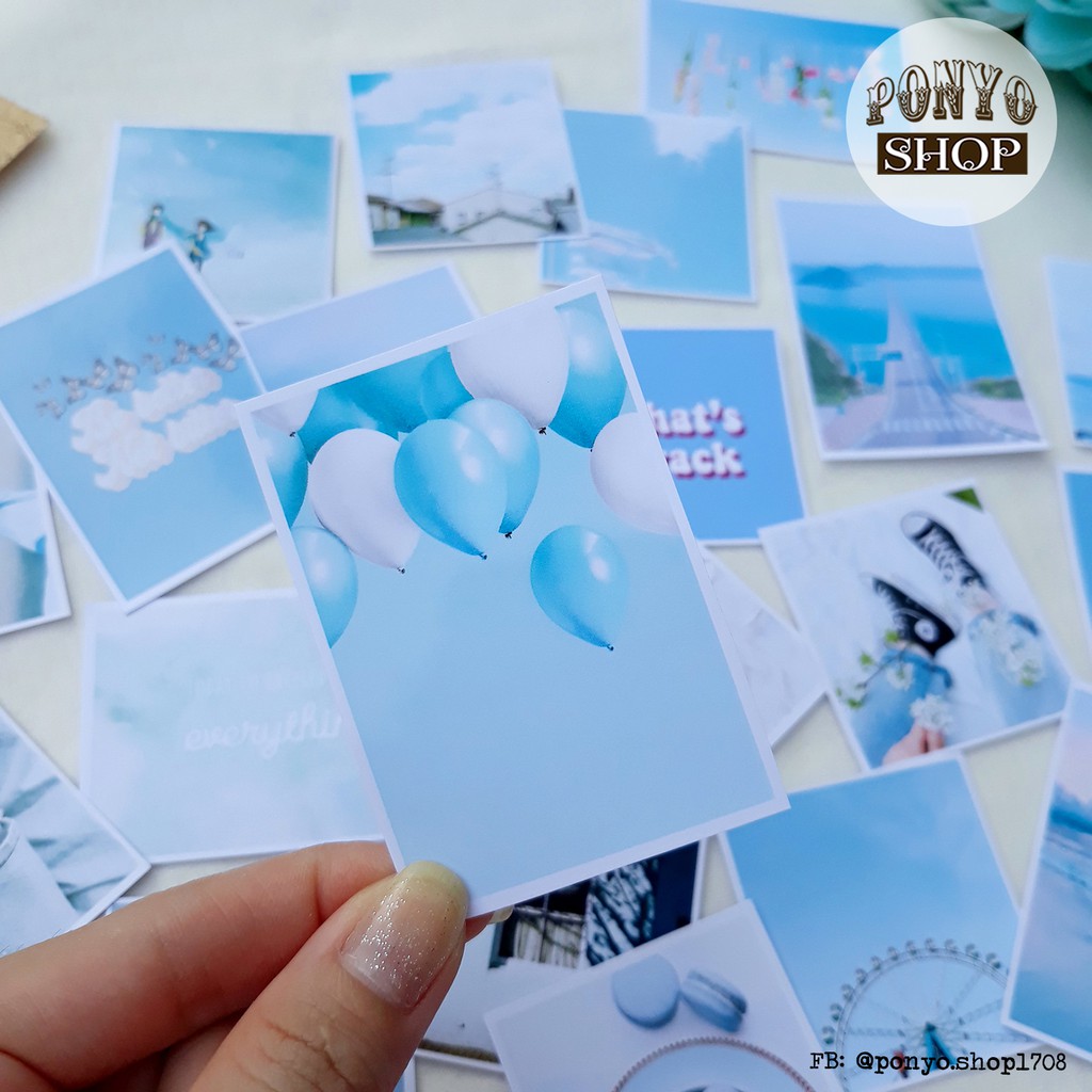 Set 21 sticker nhãn dán ảnh phong cách Instagram (Xanh da trời) trang trí Scrapbook/Planner