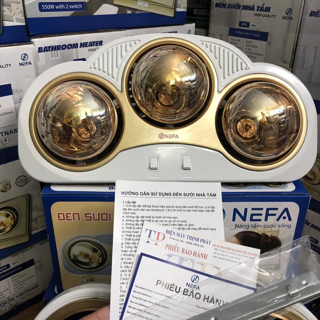 Đèn sưởi nhà tắm nefa 2 bóng 3 bóng ánh sáng vàng chống chói, đèn sưởi nefa an toàn, đèn sưởi nhà tắm tiện lợi