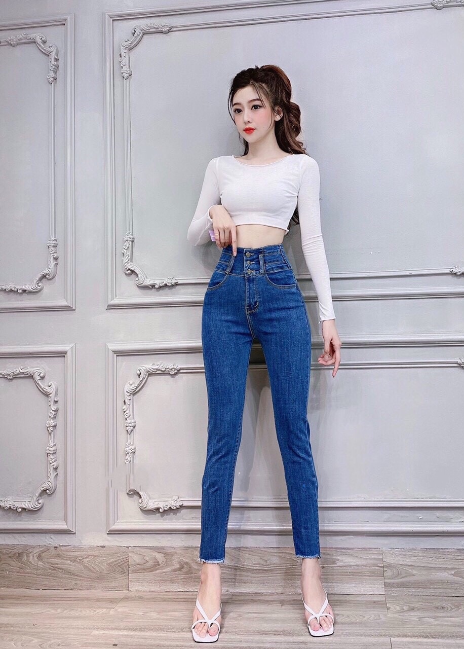 Quần Jean Nữ Lưng Cao 3 CÚC TRƯỚC siêu đẹp chất jean giãn tốt ( 2 màu ) -73