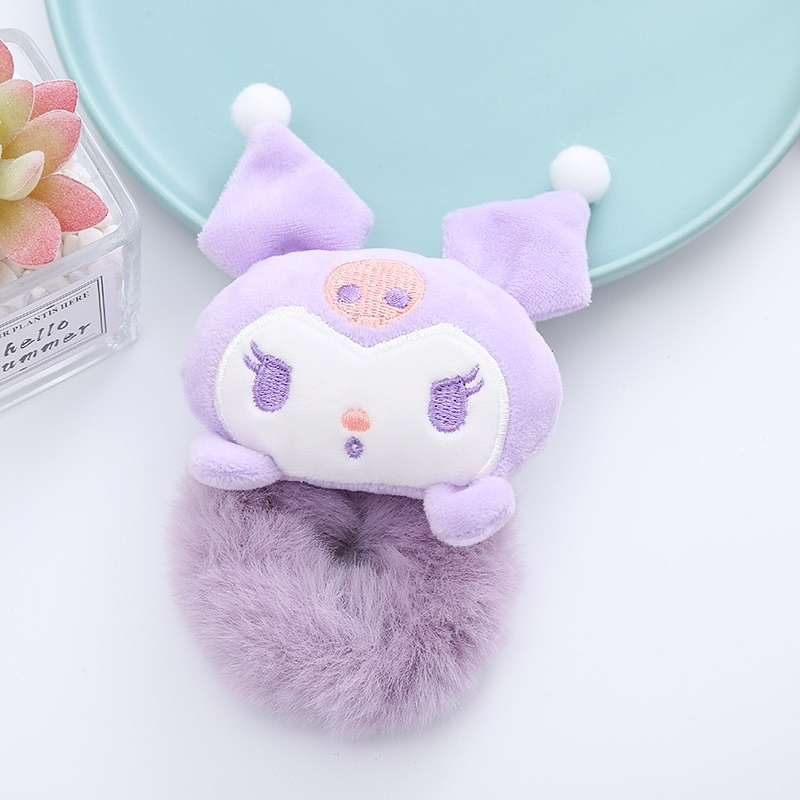 Dây cột tóc lông thú bông Sanrio Kuromi dễ thương