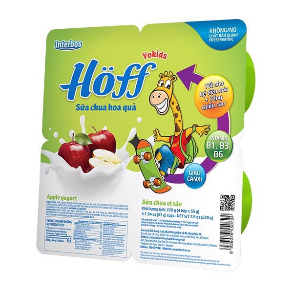 Sữa Chua trẻ em vị Táo HOFF(1 thùng - 48 hộp)