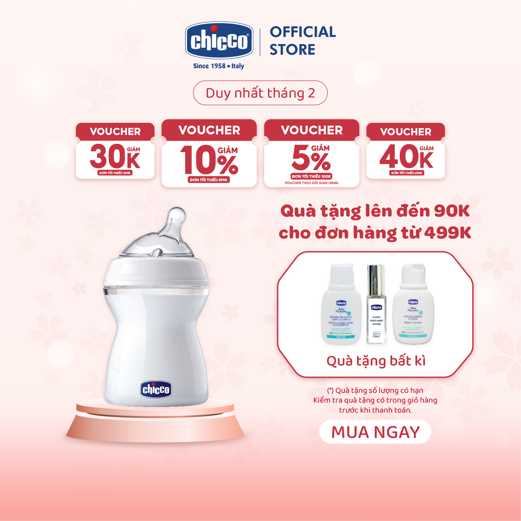 Bình sữa núm nghiêng Pisa Natural Feeling 2M+ Chicco 250ml