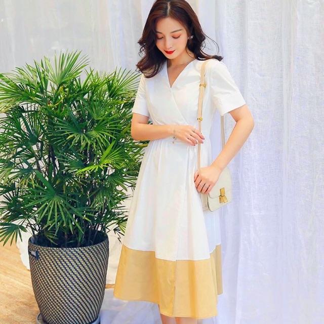 [HCM]Đầm trắng tùng phối vàng (kèm hình thật)