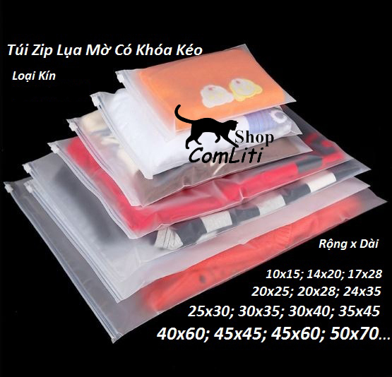 Túi zip đựng quần áo túi zip lụa mờ có khóa kéo loại kín dày mềm mịn đủ size