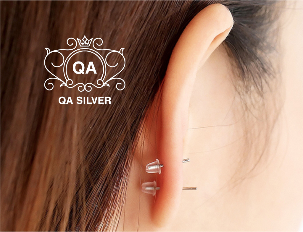 Chốt khuyên tai nhựa tròn trong suốt đế bông silicon cao su Bullet Earring Backs QA SILVER AC200604
