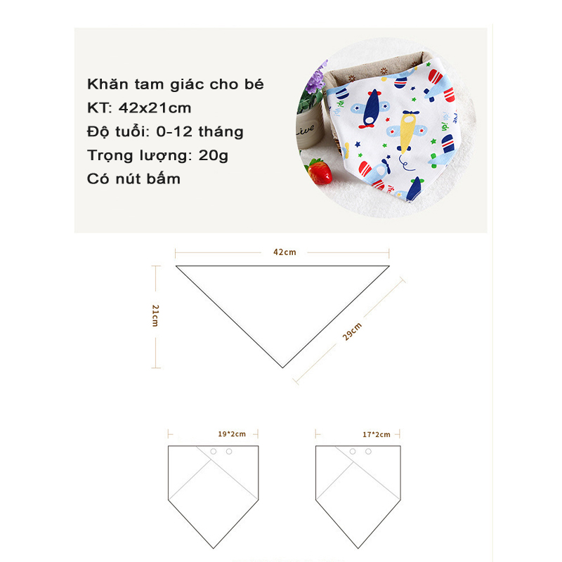 Combo khăn cổ tam giác cotton có nút bầm cho bé