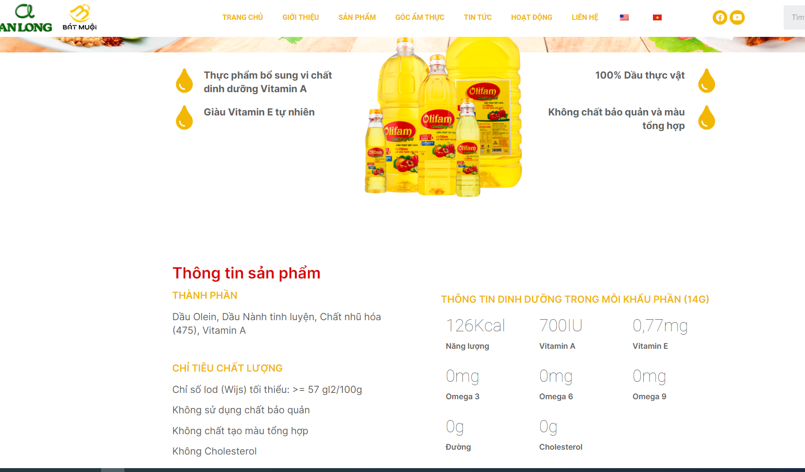 Dầu ăn cao cấp Olifam can 5 lít - CTY BÁT MUỘI