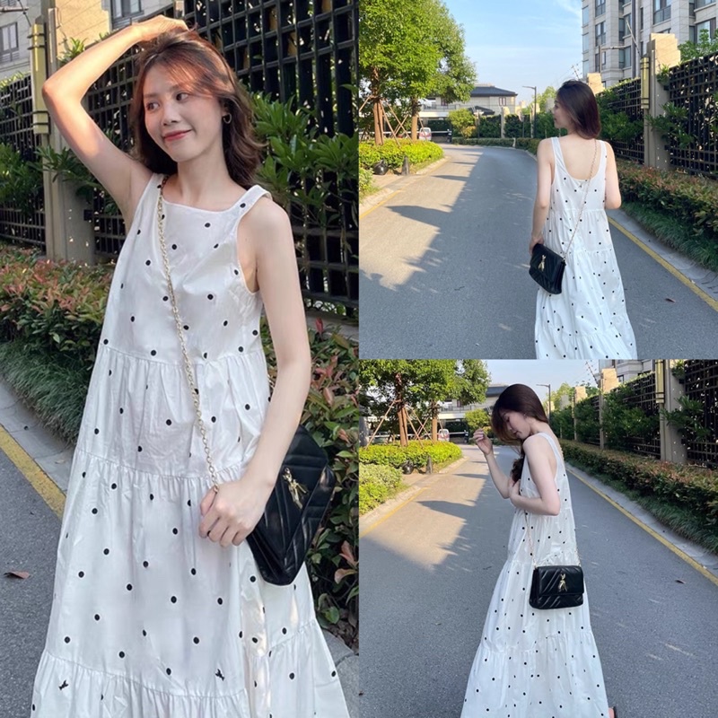 Váy Maxi Thô Chấm Bi Dáng Suông Siêu Xinh Có Ảnh Thật