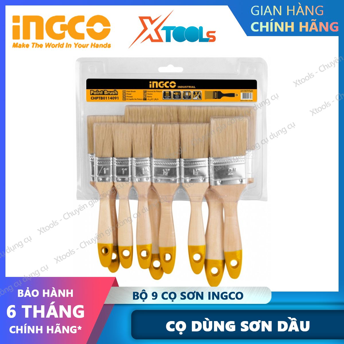 Set 9 brush painting ingco CHPTB0114091 quality hairs brush good increase grip ability. Sweeping brush painting unique handle, wrap soft rubber, increase the grip when holding the easy-to-use-product genuine [XTools] [xsafe]