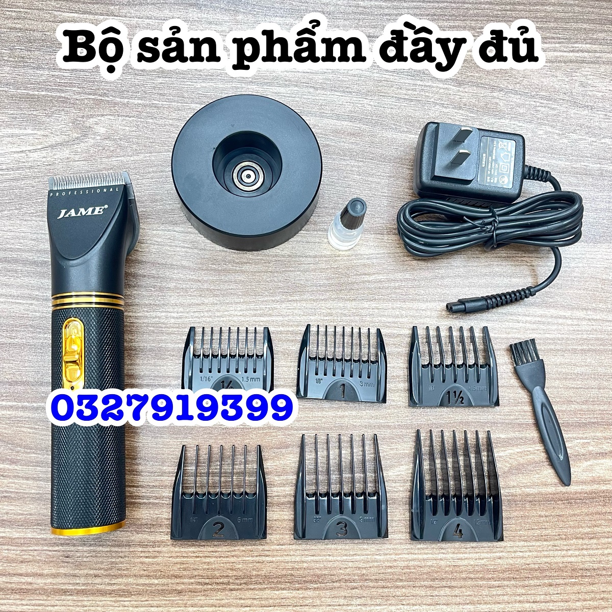 JAME Tông đơ cắt tóc chuyên nghiệp 518 màu đen pin Lithium Ion 2200mAh cốc sạc 360 độ tăng tốc độ turbo êm ái bền bỉ cho salon và tại nhà