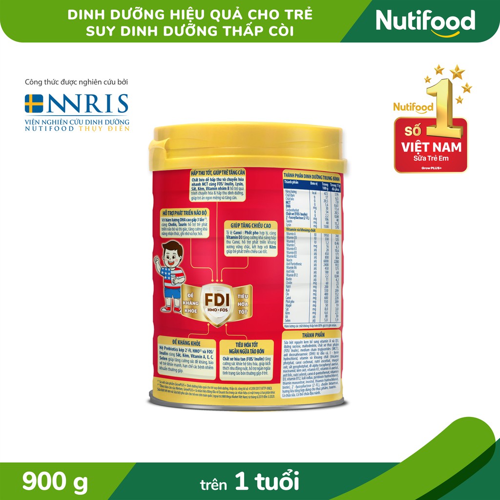 [Date 1.2025] Sữa Bột Nutifood Grow PLUS lon 900g (Cho bé trên 1 tuổi)
