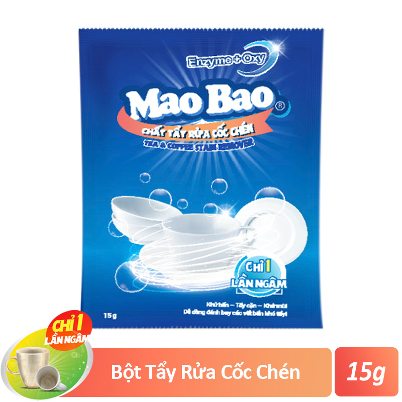 Chất Tẩy Rửa Cốc Chén Siêu Sáng Bóng - Tea & Coffee Stain Remover Mao Bao 15g x 1 gói (Cho 1 lần vệ sinh)