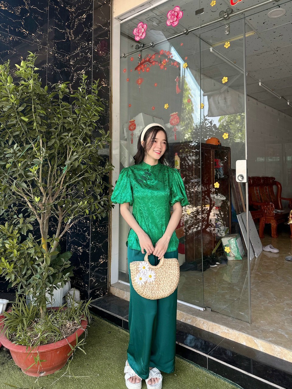 Đồ Lam Đi Chùa # Sẫm Gấm Cách Điệu# Quần Áo Nữ